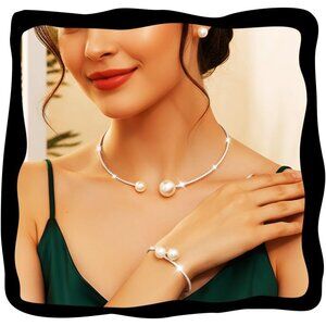 Pearl Choker Necklace Set Bridal Wedding Jewelry Sets for Women and Brides